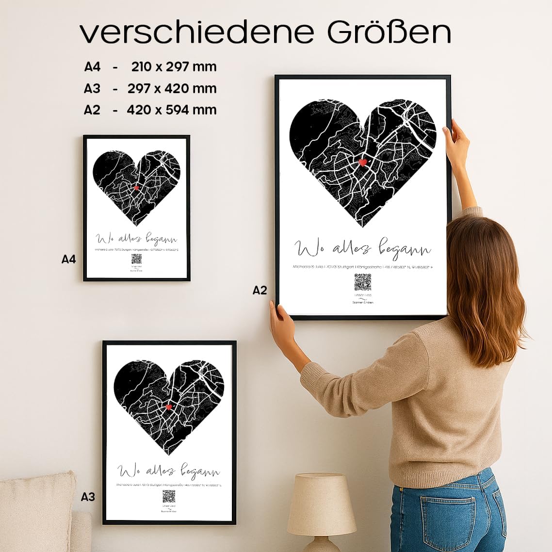 DUOMIO Where It All Started - Personalized Poster with QR Code to Song | Heart Map with Location | Coordinates, Name & Photo | Gift for Couples, Anniversary, Valentine's Day, Wedding – Bild 3