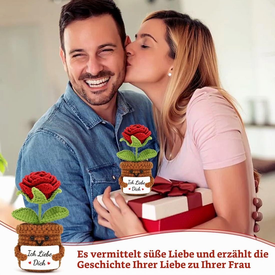 HUKUMA Gifts for Couples, I Love You Gifts for Women Men, Handmade Crocheted Rose Flower Figures, Valentine's Day, Wedding Anniversary, Love, I Love You Gift for Him – Bild 7