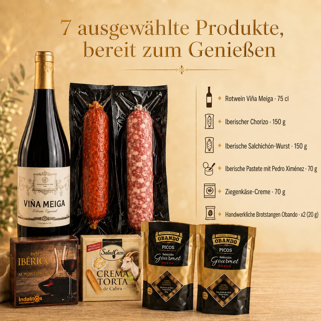 Gift Basket Filled for Men │ Gift Basket Spanish Specialities │ Men's Gifts Birthday, Father's Day │ Red Wine, Chorizo, Salami, Paté, Goat Cheese — AF – Bild 3