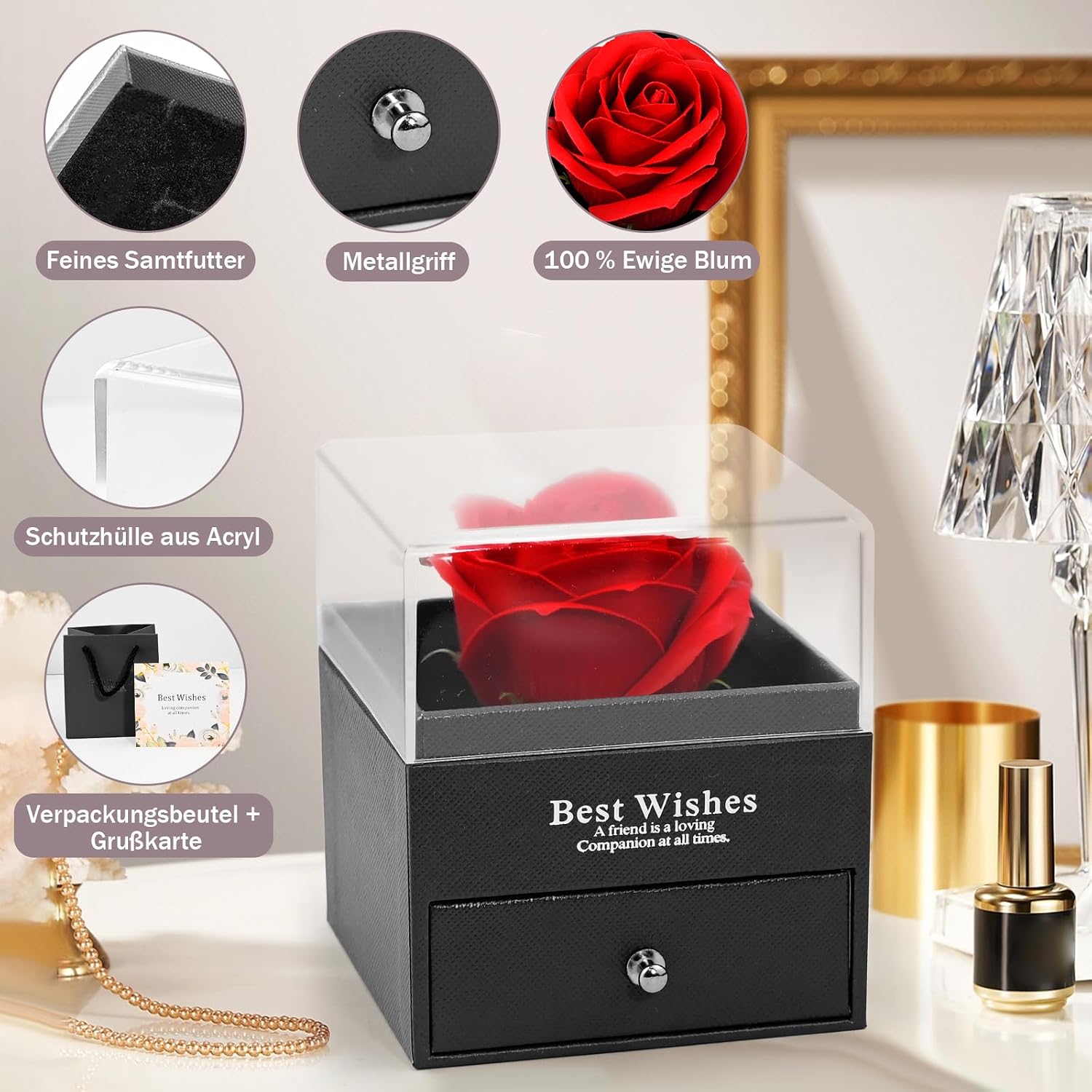 Eternal Rose Jewellery Set, Heart Silver Chain Earrings Bracelets Gift Box with Greeting Card & Gift Bag, Surprise & Much Love, Mother's Day, Valentine's Day, Birthday, Unforgettable Gift for Women – Bild 5