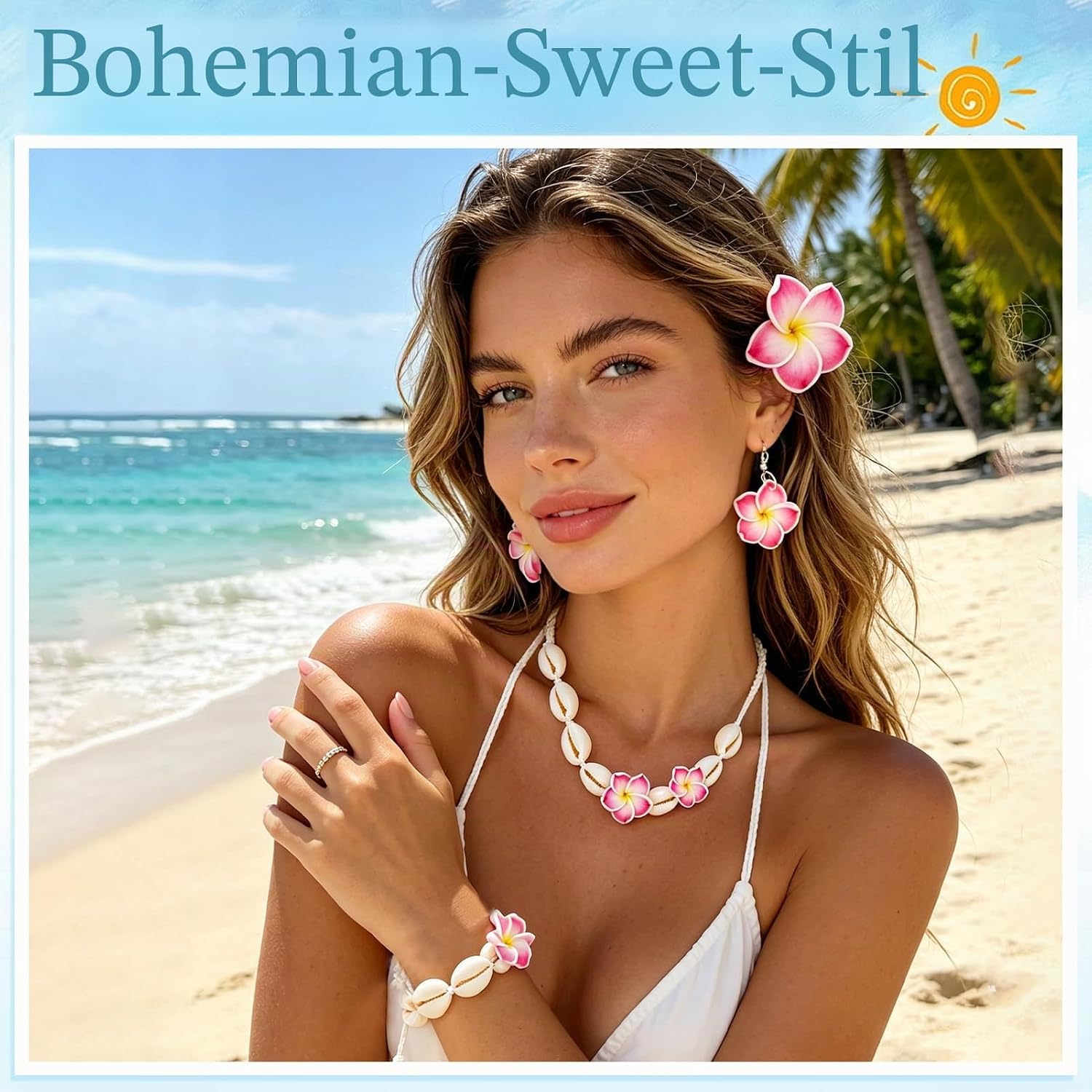 Set of 4 Hawaii Decoration with Earrings, Necklace, Bracelet, Hawaii, Hair Clips – Bild 5