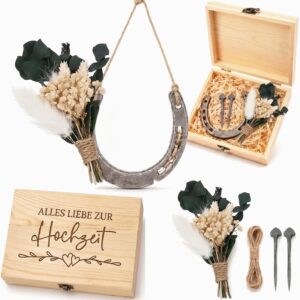 Hestya Horseshoe Wedding Gift for Bride and Groom Lucky Charm Wooden Box