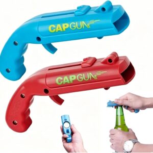 Bottle Opener, 2 Pieces, Gun Shaped Beer Opener, Funny Bottle Opener for Bar, Party and Home, Beer Gift for Men (Red & Blue)