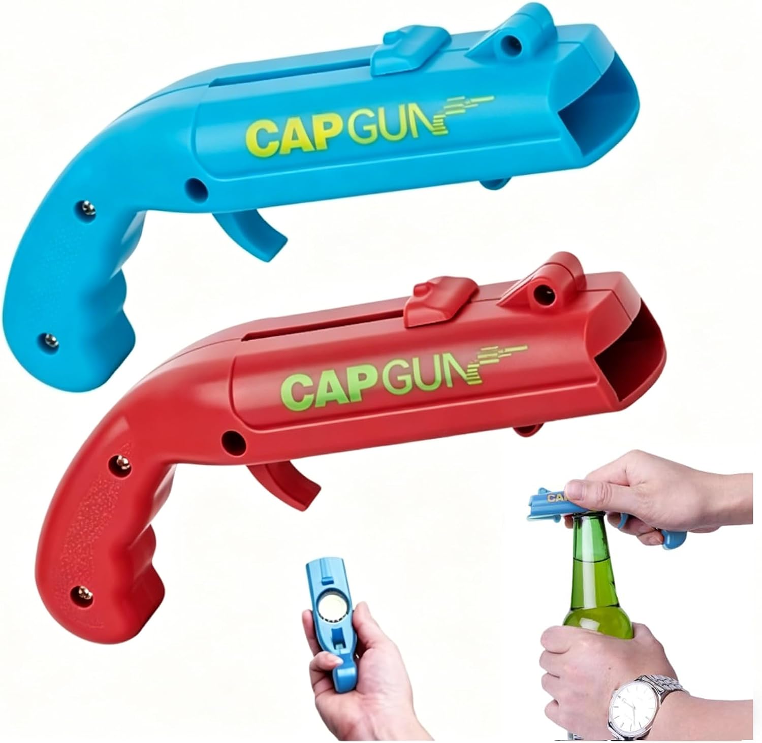Bottle Opener, 2 Pieces, Gun Shaped Beer Opener, Funny Bottle Opener for Bar, Party and Home, Beer Gift for Men (Red & Blue)