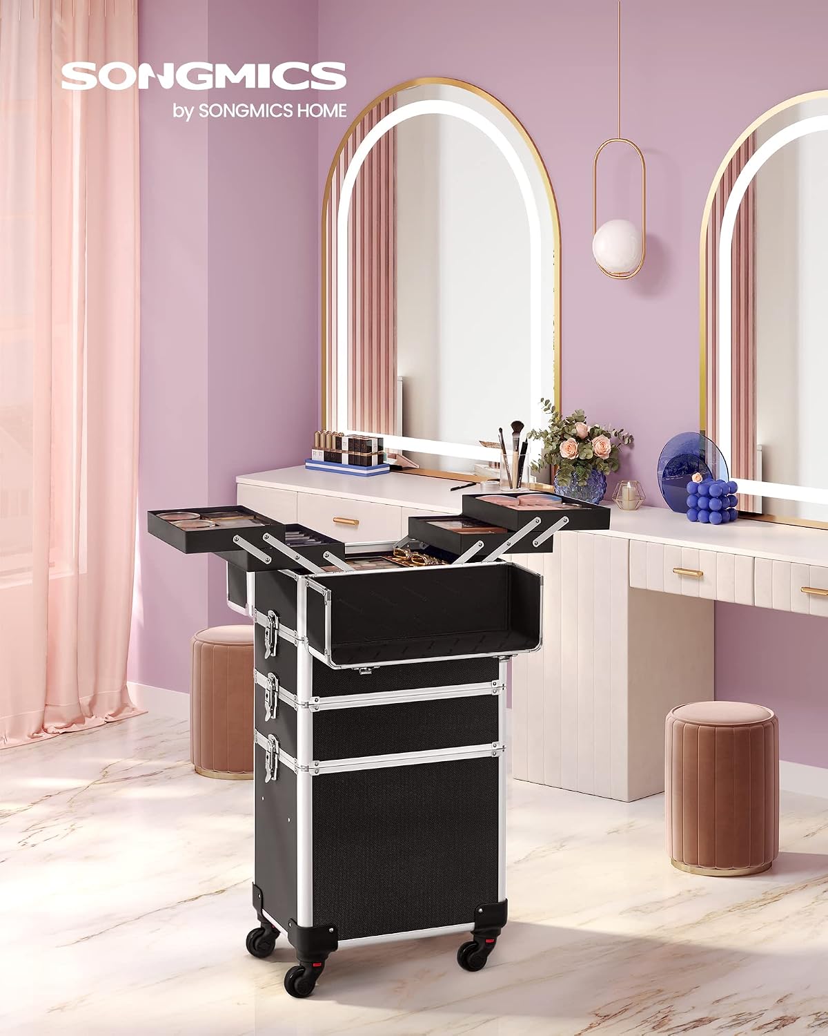 Songmics Lockable Cosmetic Case Trolley 35 x 25 x 79 cm – Bild 2