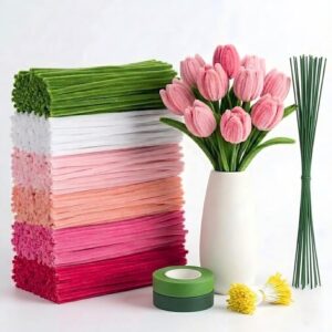 600 Pieces Pipe Cleaners Flower Set Pipe Cleaners for Crafts 6 Colours Pink