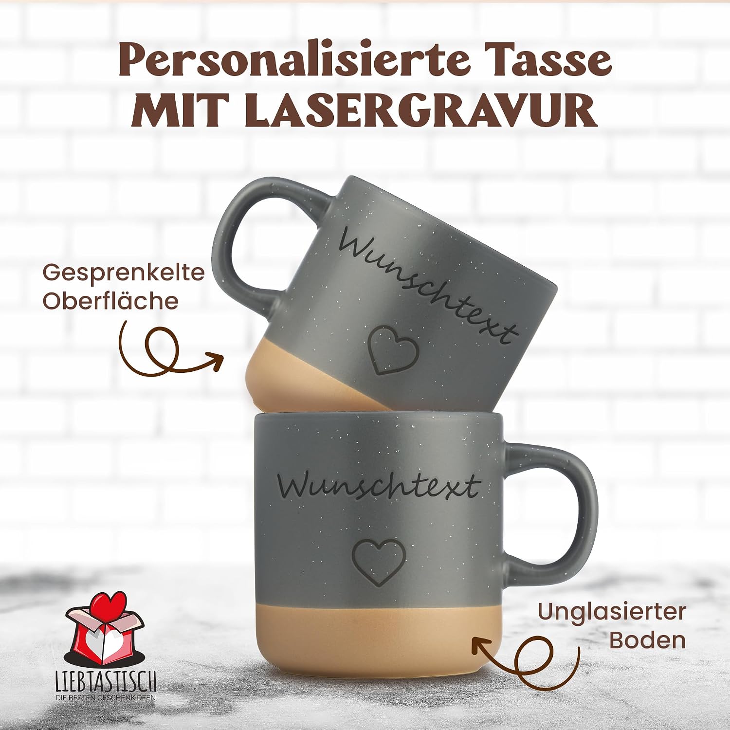 LIEBTASTISCH Laser Engraved Coffee Mug - Ceramic Stoneware Coffee Mug, Personalised Mug for Coffee, Tea - Favourite Person Gift, Father's Day, Mother's Day, Women's Day, Best Friend (Grey) – Bild 2