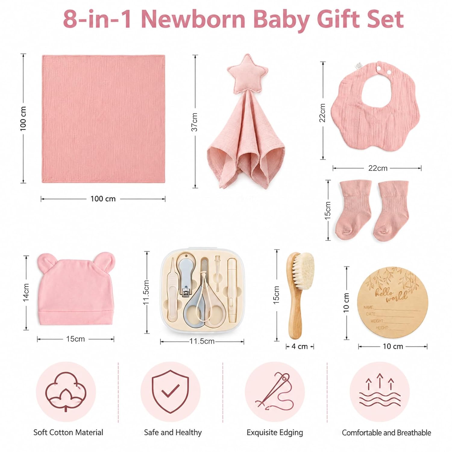 8-in-1 Newborn Gift Set Pink Girl Boy Baby Gift Birth – Bild 2