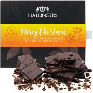 Hallingers Merry Christmas – Vegan Chocolate Dark Fine Cocoa with Coffee – Handmade, Alcohol-free (Box) – Mother’s Day Gift & Gift Ideas for Father’s Day | Congratulations Thank You Friendship