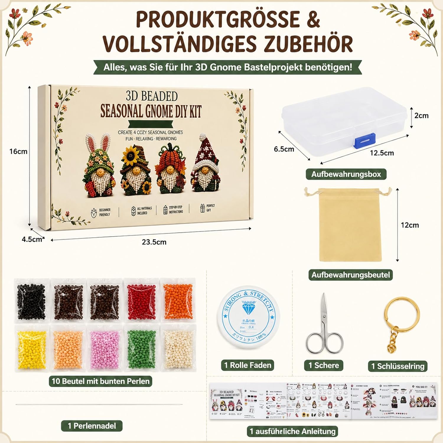Zovienono 3D Beads Gnome DIY Set - 4 Seasons Gnome Craft Set – Bild 3