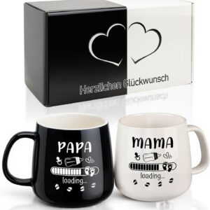 TUZELIYA Mama & Dad Coffee Mug Set – Gift to Be Parents, 350 ml Black and White Cups for Pregnancy, Baby Shower, Valentine’s Day & Anniversary
