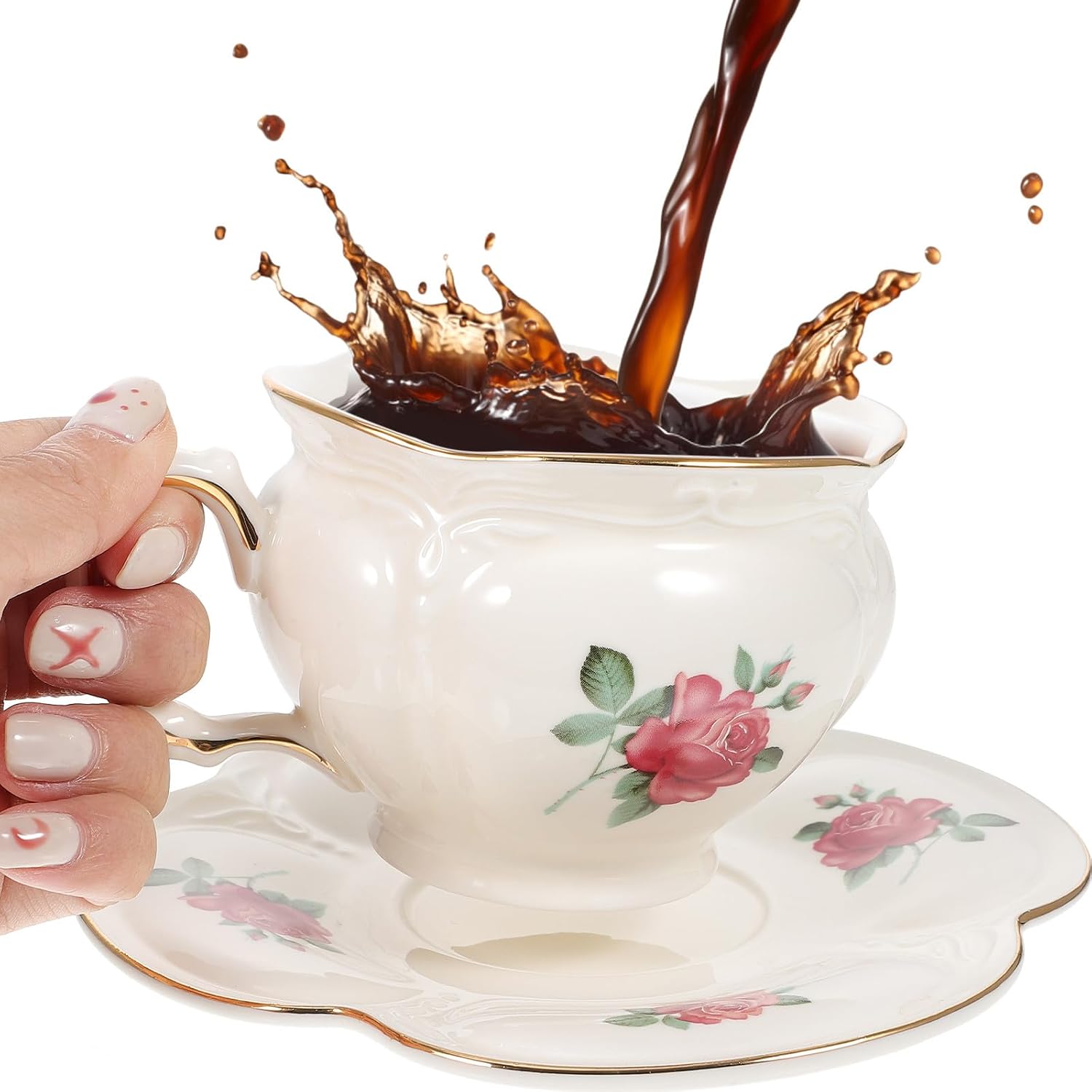 Beaupretty Keramik Teetasse mit Untertasse, 1 Satz, Zarte Kurvenform – Bild 5
