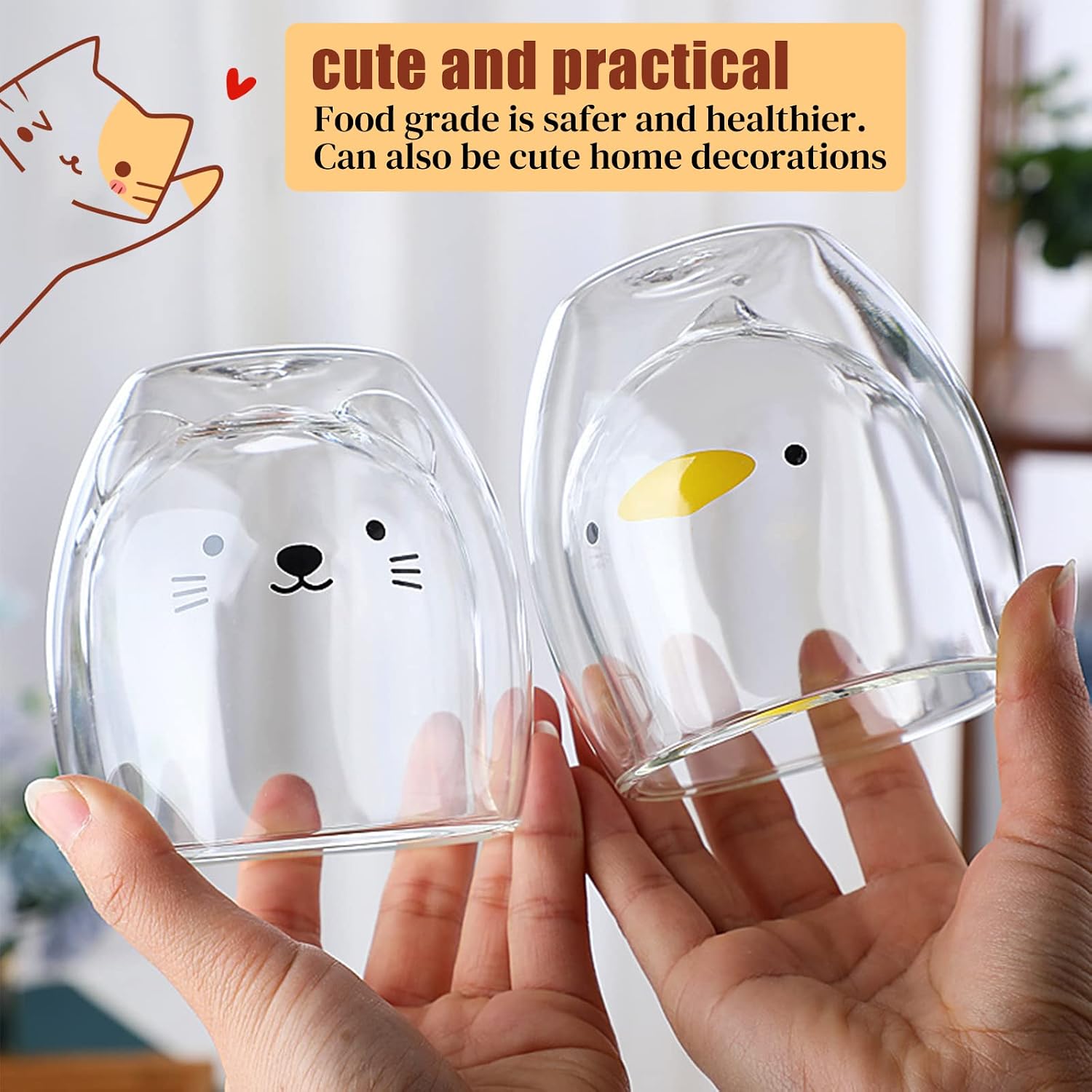 Double-Walled Latte Macchiato Glasses Set, Cute Cups Coffee Tea Glasses Drinking Glasses Coffee Glass 4 Pieces with Spoon and Coaster, Double Wall Glass Milk Cup Gift Set – Bild 5