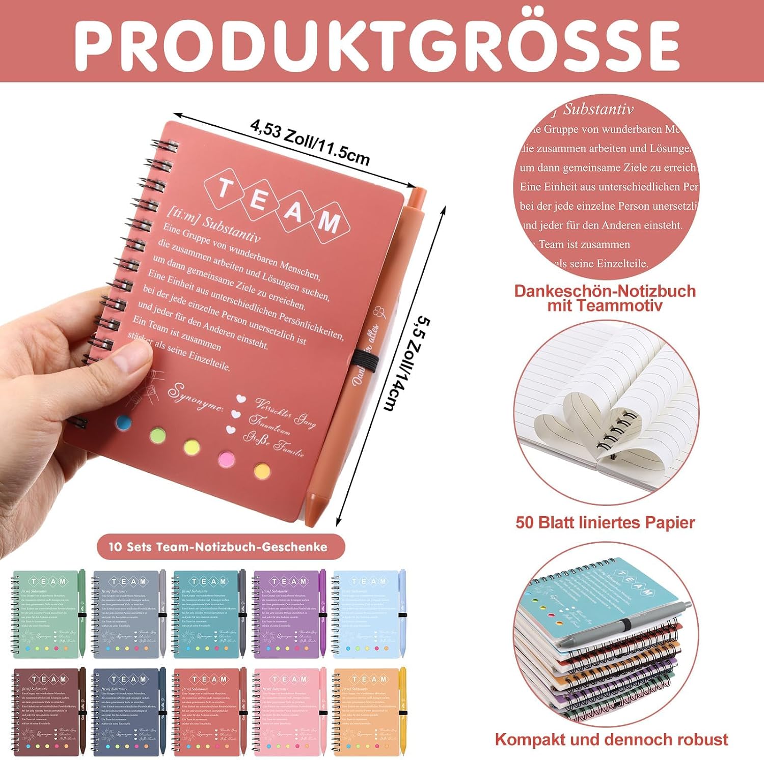 10 Sets Team Colleagues Thank You Farewell Gifts Inspirational Morandi Spiral Notepads Notepad Motivation Ballpoint Pen Small Gift for Employees Colleague Job Change Team – Bild 2
