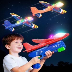 Winstico Aeroplane Toy with Catapult for Boys from 4 5 6 7 Years – Polystyrene Aeroplane & Glider, Outdoor Toy for Children Garden, Birthday Gift & Children’s Toy