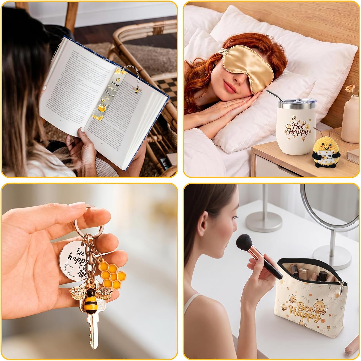 Birthday Gift for Women 9 Pieces Bee Gift Set Women Birthday Cheer Gifts with Stainless Steel Cup Bee Doll Cosmetic Bag for Best Friends Sister Mother Wife – Bild 5