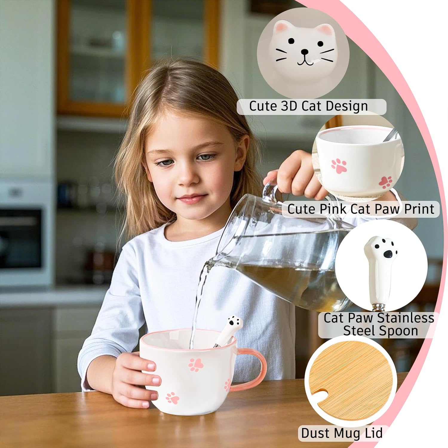 Cute Things Ceramic Cat Coffee Cup, Tea Cup with Lid and Spoon, Funny Cups, Gifts for Women, Coffee Mug, Porcelain 3D Cup, Personalised Cappuccino Cup, Best Friend Christmas Gift – Bild 3