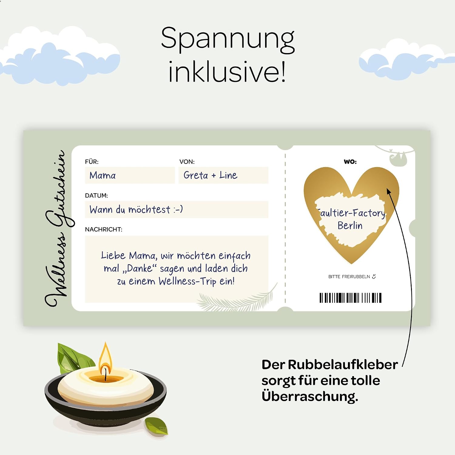 Wellness Voucher Packaging, Case, Card with Gold Print, Scratch Sticker – Bild 4