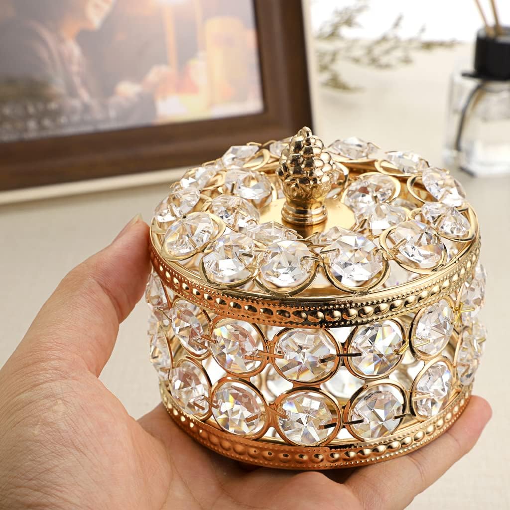 SUMTree Round Crystal Jewellery Box Lid Made of Crystal Metal Jewellery Case Jewellery Holder Jewellery Box Decoration for Living Room Bedroom Bathroom Golden Gift for Wife Girlfriend – Bild 5