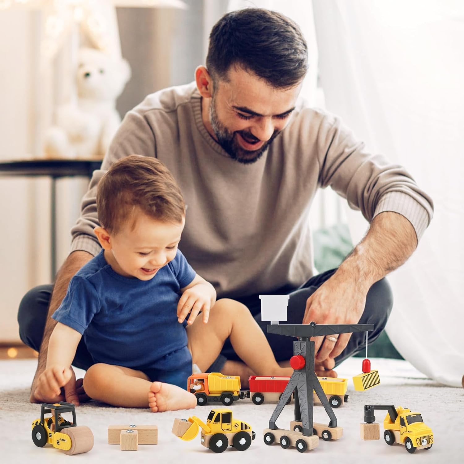 Vanplay Construction Site Vehicles Children's Crane Toy Wooden Toy Construction Site Toy from 3 Years Boy with Tower Crane Excavator Crane Truck Dump Truck Road Roller Gift 3 4 5 Years Boy – Bild 5