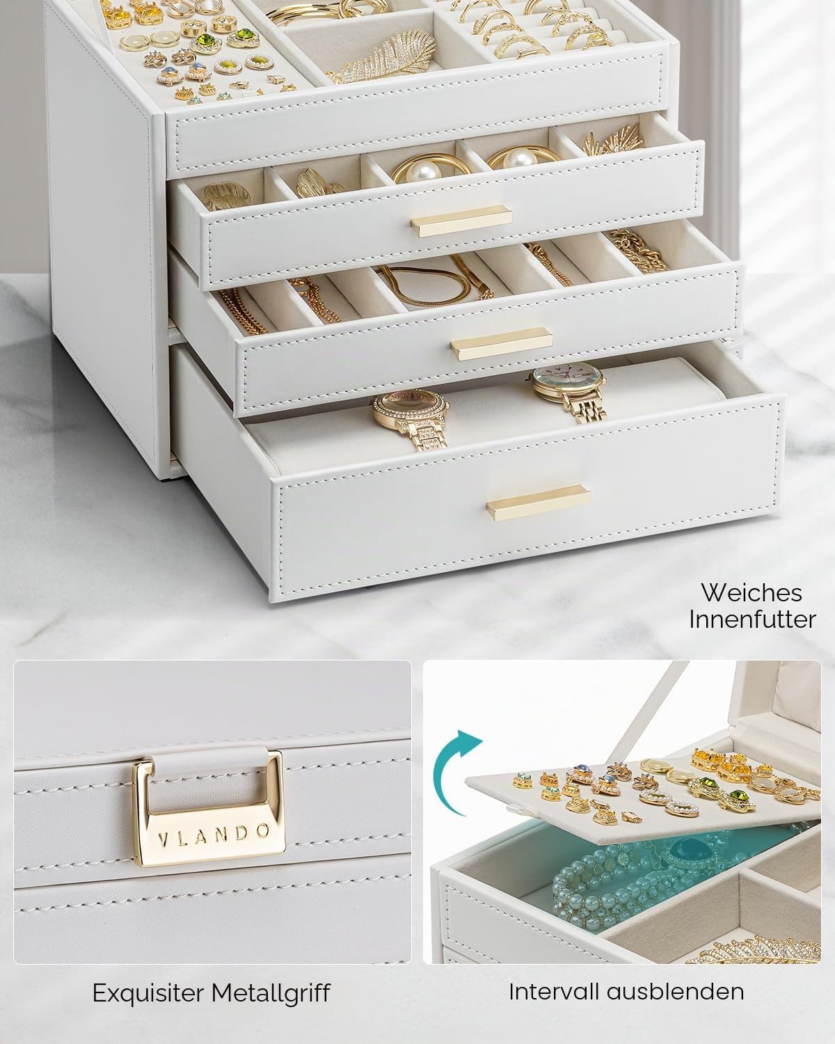 Vlando Jewellery Box Large Jewellery Storage with 4 Levels, Room Decoration – Bild 4
