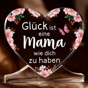 1 Piece Heart Shaped Acrylic Plaque, Gifts for Mum with Heart Shaped Base, Birthday Gift Mom, Personal Mum Gift from Daughter Son, Mother’s Day Gift, Home Decoration
