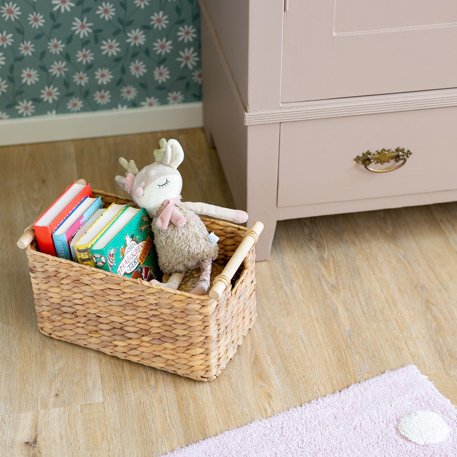 HMF Water Hyacinth Woven Storage Basket with Wooden Handles for Bathroom, Kitchen and Living Area, 37 x 22 x 20 cm, Natural – Bild 9