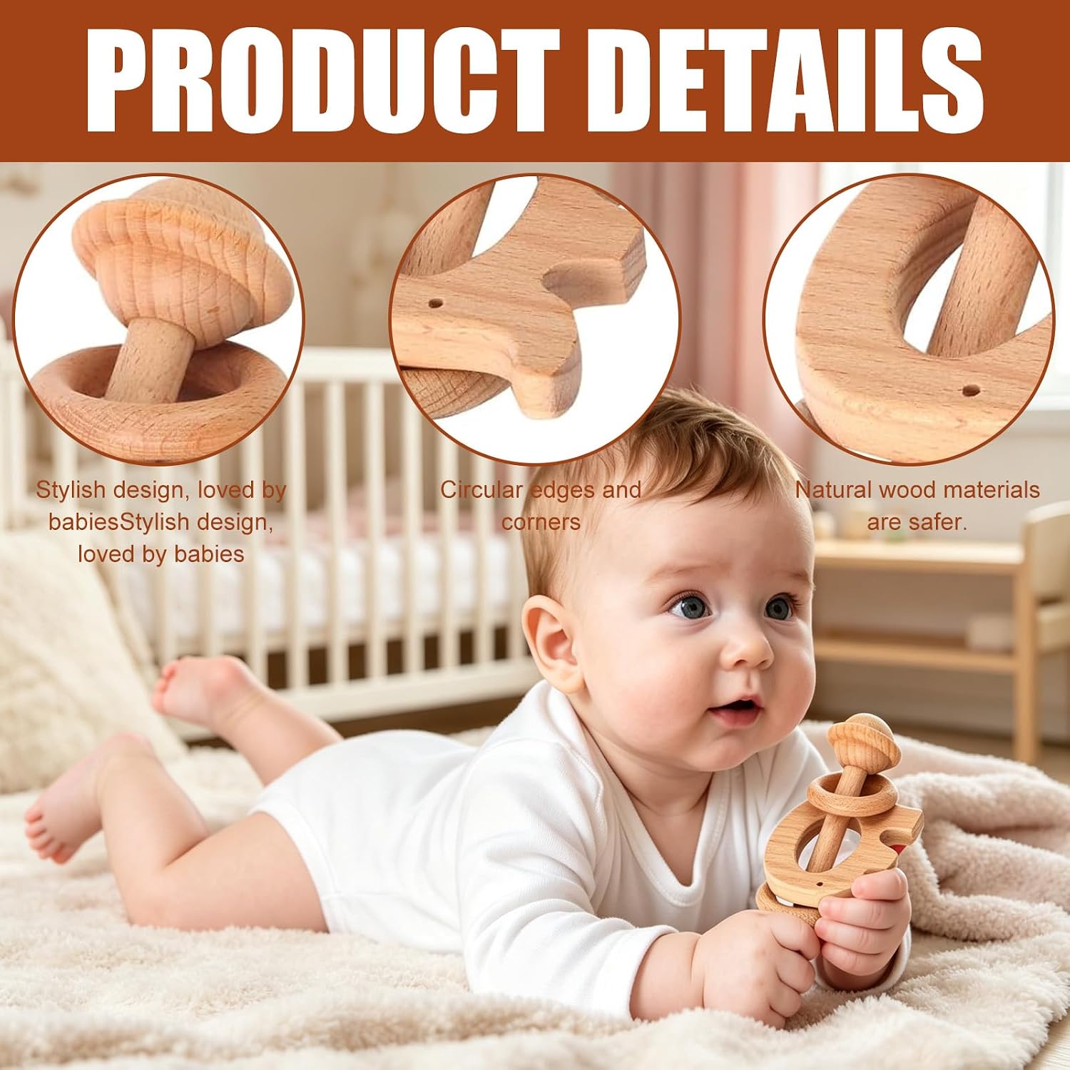 Newborn Gift, 7-in-1 Baby Gift Set for Boys Girls with Baby Blanket, Wooden Rattle with Elephant, Comforter Bib Socks in Gift Box, Baby Birth Gift, Baby Shower Party – Bild 3
