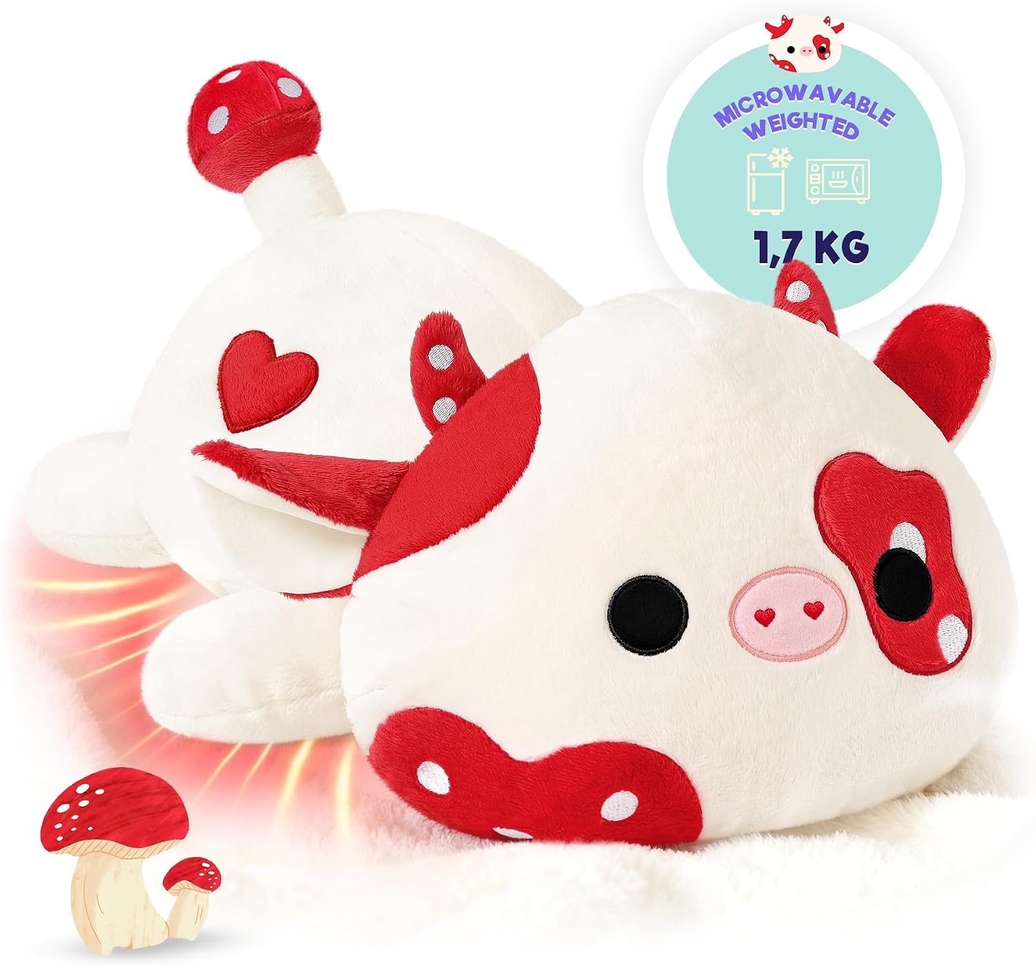 shownicer Heat Cushion Soft Toy Cow 1.7 kg Heat Cuddly Toy Cow Warming in the Microwave Warming Plush Cushion Weight Animals Plush Toy Cow Gift for Adults Children 3+ Years (Red, 50 cm)