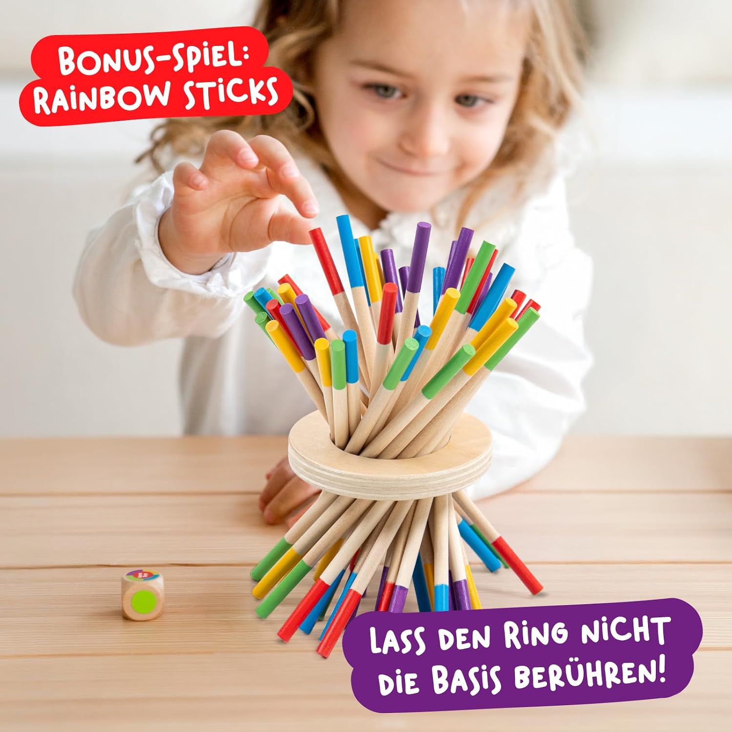 Nene Toys Ballfall, Montessori Toy from 3 4 5 6 Years - Wooden Game for Children - Educational Game with Sticks, Dice & Cards - Educational Board Game - Great Gift Girls Boys from 3-9 Years – Bild 4