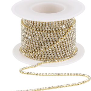 1 Roll 10 m x 2 mm Crystal Rhinestone Ribbon Chain, Silver Rhinestone Ribbon, Rhinestone Border Ribbon, Rhinestones Diamond Border Ribbon, Glitter Crafts for Sewing Clothing, Wedding Decoration, Jewellery DIY (Gold)