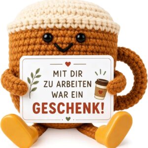 Farewell Gift Colleague - Hand Crocheted Coffee Figure 8 x 6 cm