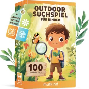 MUTKIND® 50 x Explorer Cards for Children (All 4 Seasons) – Exciting Search Game to Discover Nature – 100 Tasks – Outdoor Games for Children – Gift Boys and Girls from 4, 5, 6, 7, 8 Years