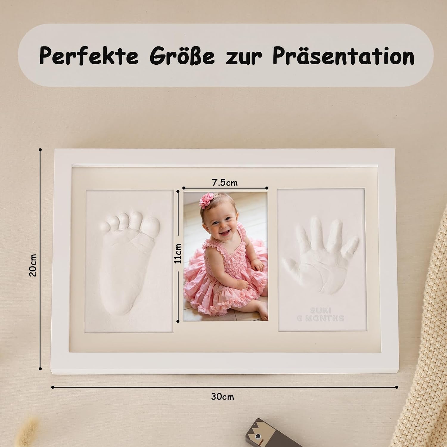 Baby Handprint and Footprint Set with Picture Frame - Keepsake Photo Framed Pictures for Newborns - Personalised Baby Milestone Gift - Memory Picture Frame - White – Bild 3