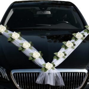 Car Decoration Wedding White Wedding Decoration Car Decoration Flower Decoration Car Wedding Car Wedding Garland Car Decoration Wedding Jewellery Wedding with 9 Roses, Bridal Car Decoration Set Wedding