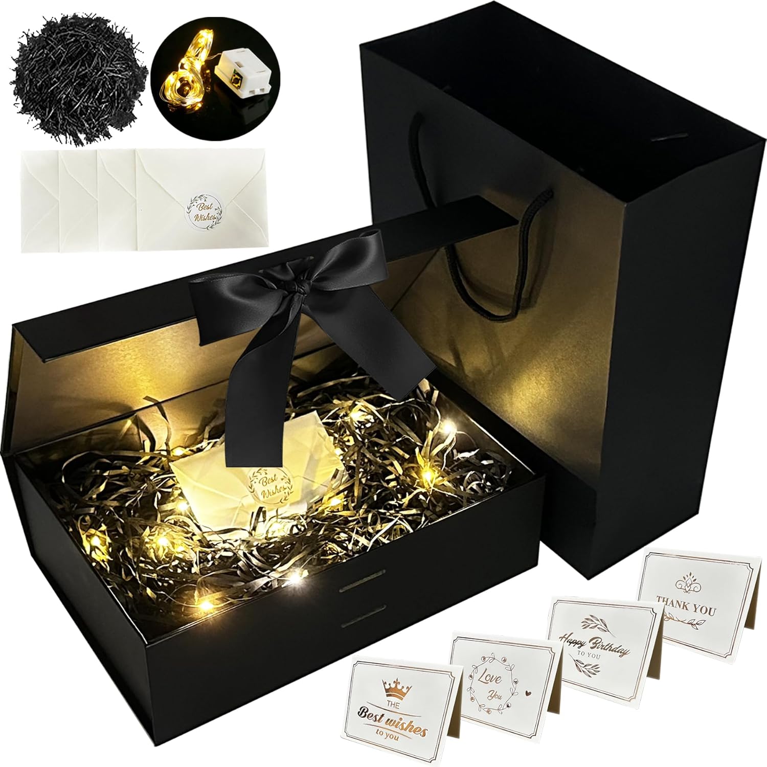 YeahBoom Gift Box with Bow, Box + Bag + Ribbon + Light, Magnetic, Gift Box with Lid, Gift Box with Ribbon, Gift Box for Gifts, Valentine's Day