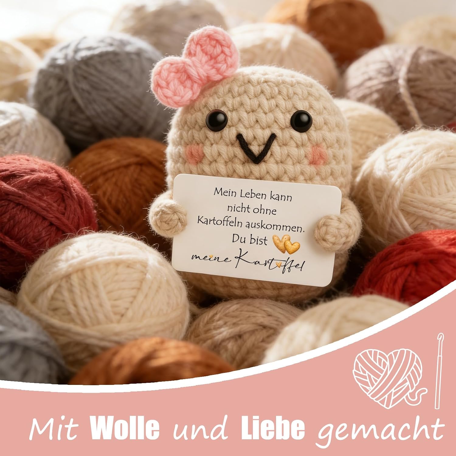 Tixlux Pocket Hug for Couples, Positive Potato Figure, Handmade Knitting Wool, Mini Potato Decoration Figure with Lucky Charm, Loving Gift Idea for Valentine's Day and Anniversary (Heart II) – Bild 5