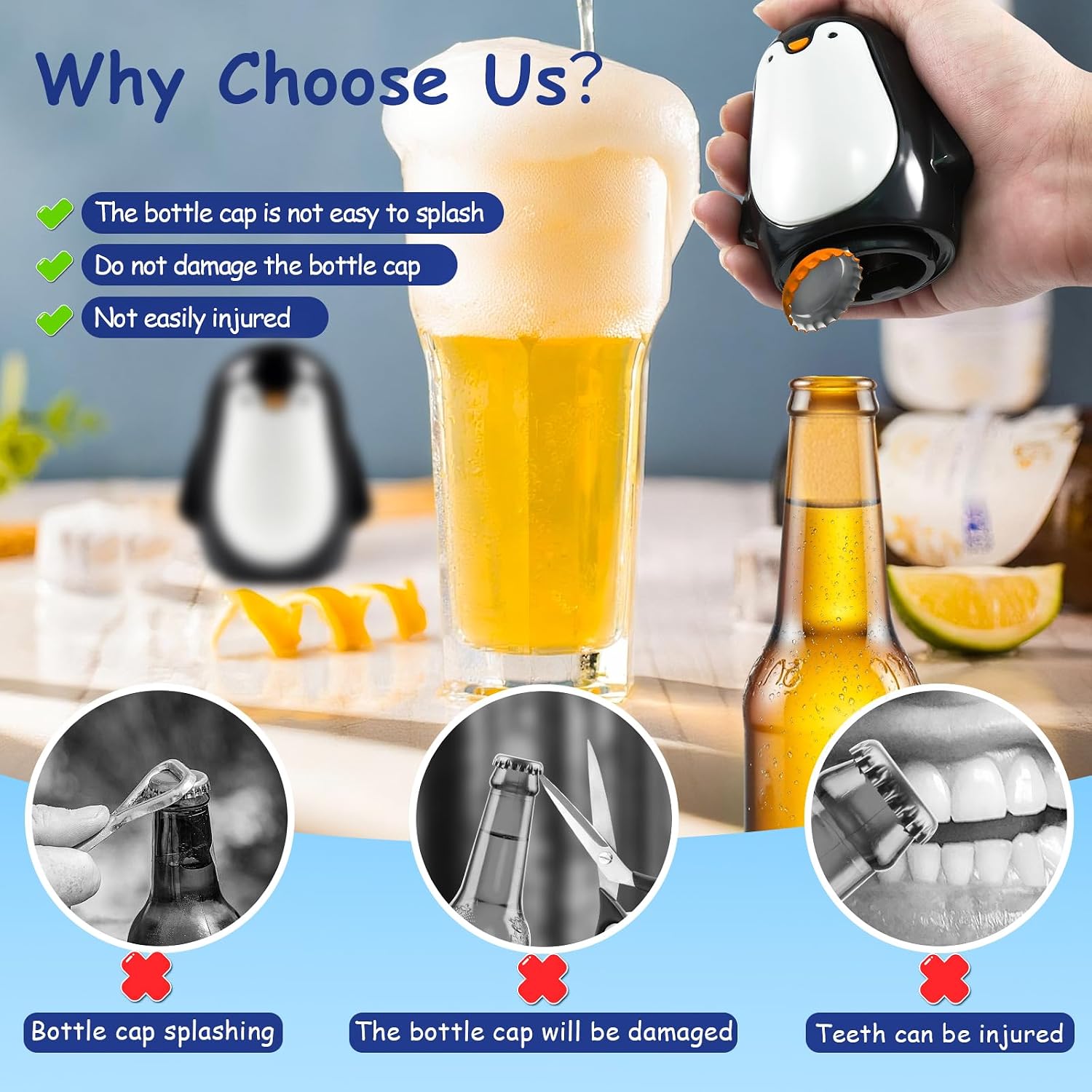 Automatic Bottle Opener Penguin, Father's Day Gift Beer Opener Funny, Bottle Opener Beer Collecting Lid, Personalised Bottle Opener Push and Pull Beer Gifts for Seniors Men – Bild 3