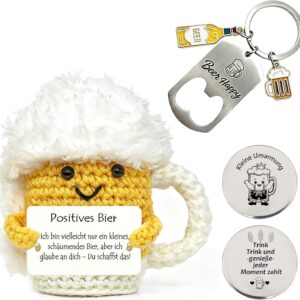 Knitted Beer Mug Gift Set with Lucky Charm Coin, A4-3pc, S