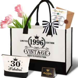 Giftota 30th Birthday Gift Woman - Vintage 1996 Canvas Shopping Bag Tote Bag & Cosmetic Bag Set with Greeting Card - 30th Birthday Gift for Women, Girlfriend, Coworker or Sister
