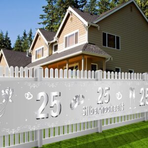 DPKOW 25th Anniversary Banner for Silver Wedding Decoration, Fabric Banner for Silver Couple 25th Wedding Anniversary Decoration for Garden Table Wall Indoor Outdoor, Silver Wedding Celebration Accessories, 270 * 35cm