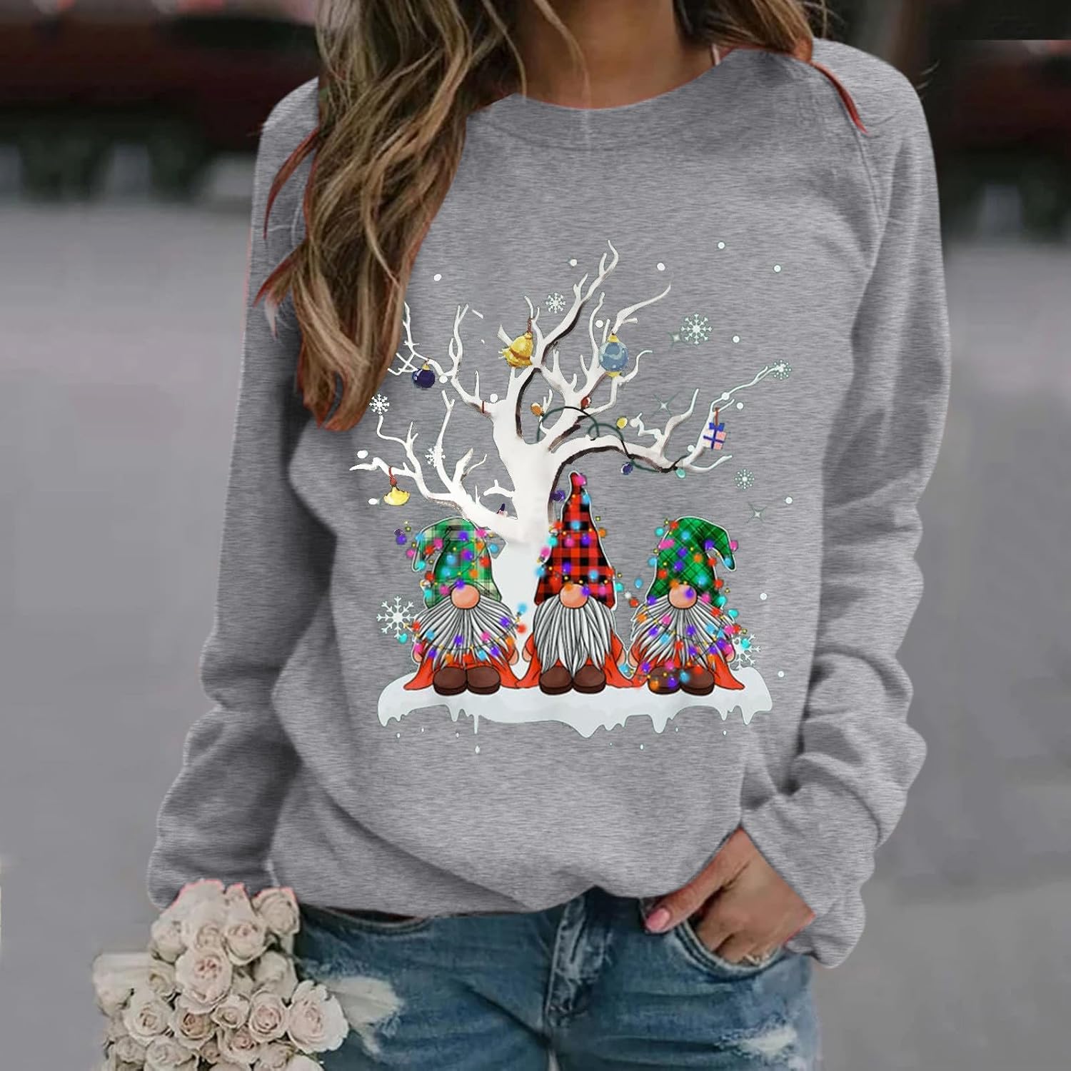 Générique Damen-Sweatshirt, ohne Kapuze, Weihnachtsmotiv, bedruckt, Langarm, Baumwolle, lässig, Geschenk, Weihnachten, Cosy, unter Hemd – Bild 2