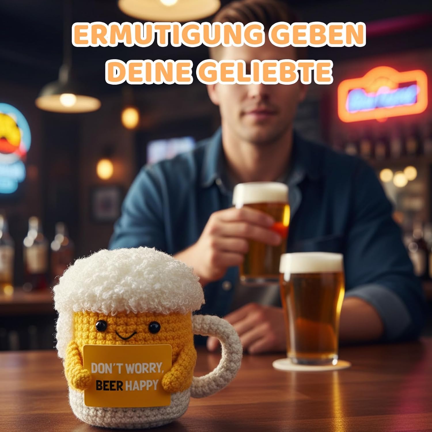 Beer Crocheted Cuddly Toys for Men, Funny Beer Gadgets Handmade Crochet, Positive Gifts Solace Gifts, Pocket Hug Stress Relief Gift – Bild 5