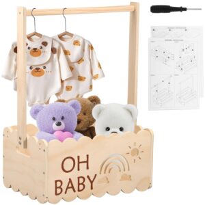 Baby Shower Gift with Handle, Wooden Baby Shower Box, 34 x 22.8 x 17.5 cm, Baby Storage Basket, Decorative Baby Shower Basket, Gift for Birthdays, Baby Showers, Newborns, New Parents (A)