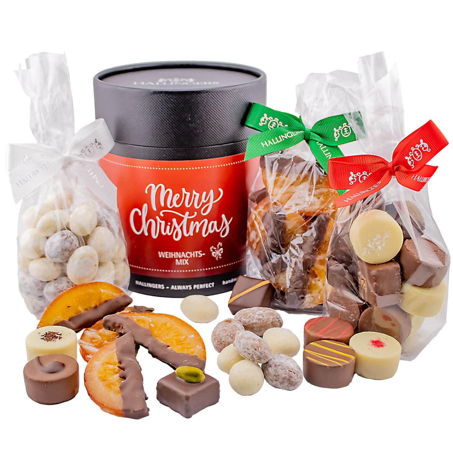 Hallingers Genuss Manufaktur Delicatessen Christmas Gift Set - XXL Gift Basket "Christmas Nasc..." Large Gift Chocolates, Nougat Almonds & Dragged Orange Slices, Christmas for Women