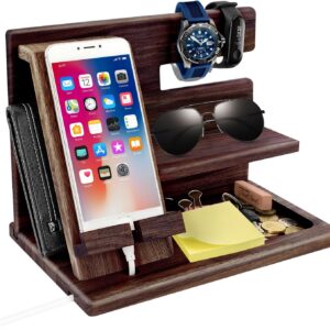 Gifts for Men, Wooden Docking Station for Mobile Phone, Bedside Table Organiser, Birthday Gift for Men, Gifts for Husband, Dad, Christmas, Anniversary