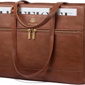 LOVEVOOK Handbag Women's Laptop Bag Work Bag Teacher Bag Shopper Bag Polyurethane (PU) Leather Briefcase Tote Bag Handbags for Women Business Notebook Bag for Office Uni, 1-brown, Shopper