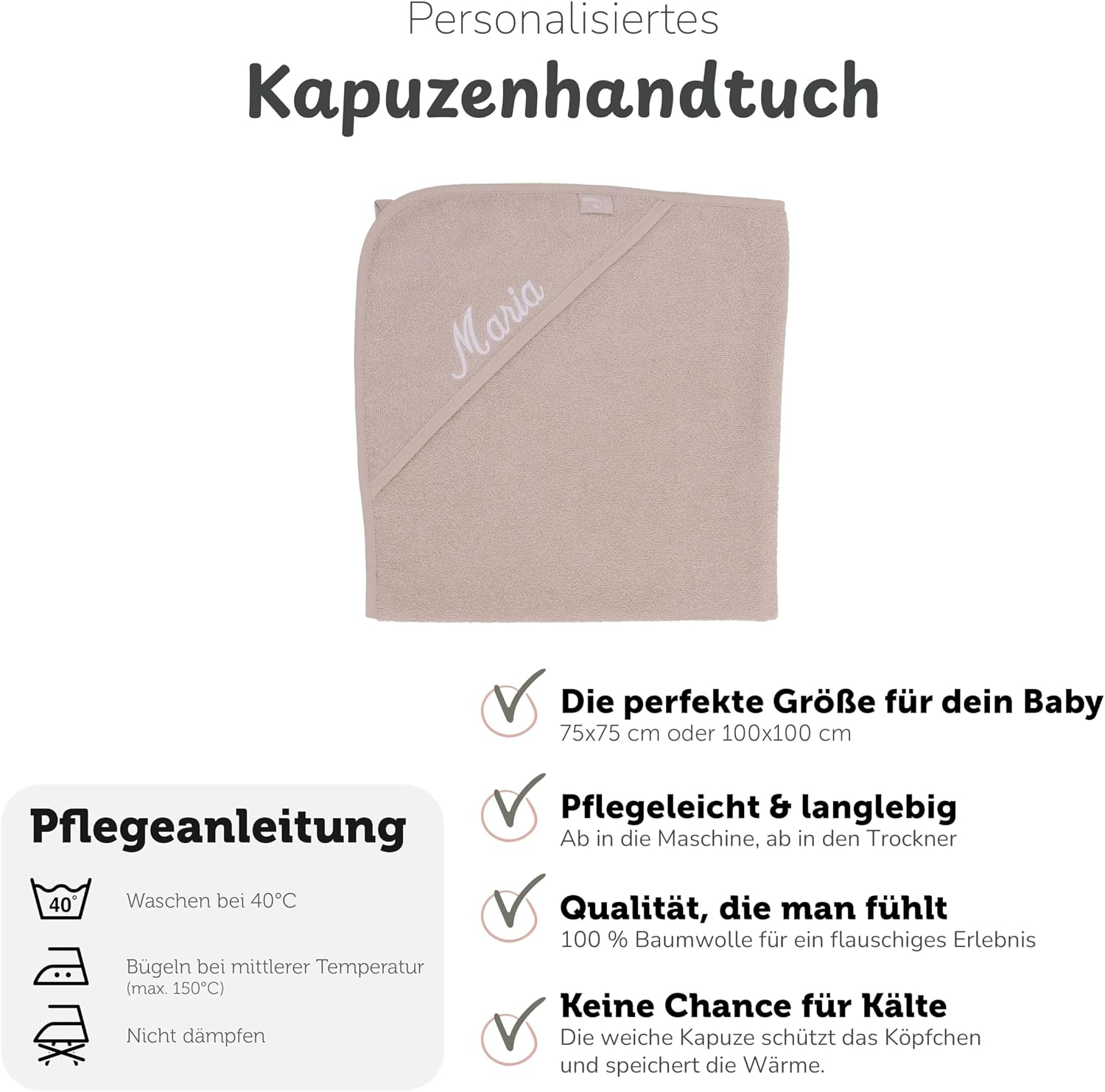Kidsmood - Personalised Hooded Towel Baby | Cute Baby Towel, Embroidered with Name | Fluffy & Safe for Delicate Baby Skin Loving Gift for Birth Girls and Boys (75 x 75 cm) – Bild 4