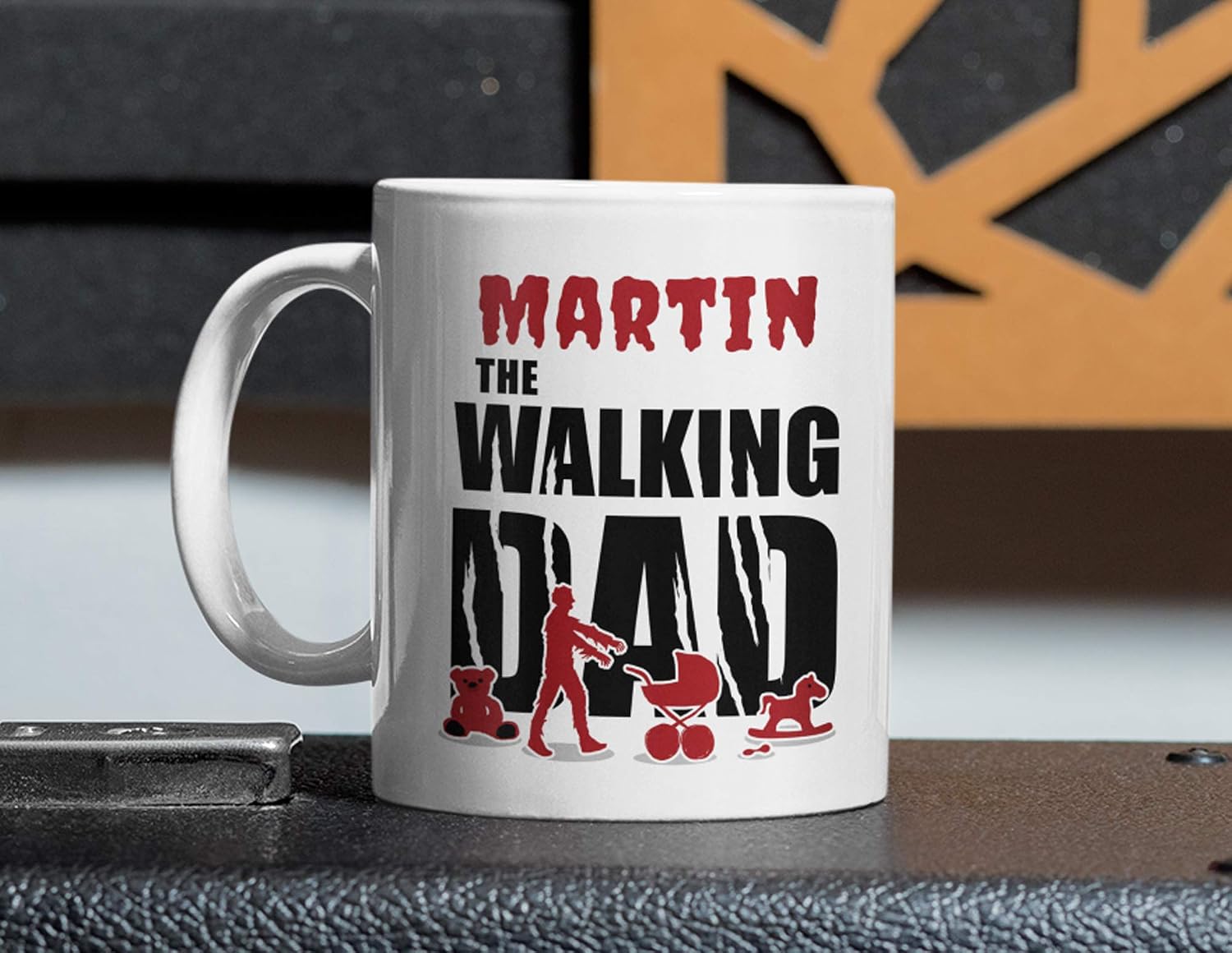 Personalised Dad Gift Idea | Walking Dad | Father Gift Mug for Birth Baby Father's Day Birthday (330 ml) with Desired Name – Bild 6
