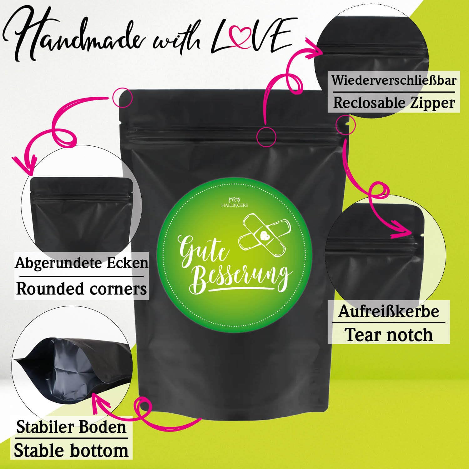 Hallingers Genuss Manufaktur Delicatessen Gift Set – Quality in the Wonder Bag "Get Well Soon", Small Convalescence Greeting with 3 Teas Herbal Tea, Fruit Tea & Roibuschtea, Gift Idea for Men and Women – Bild 8